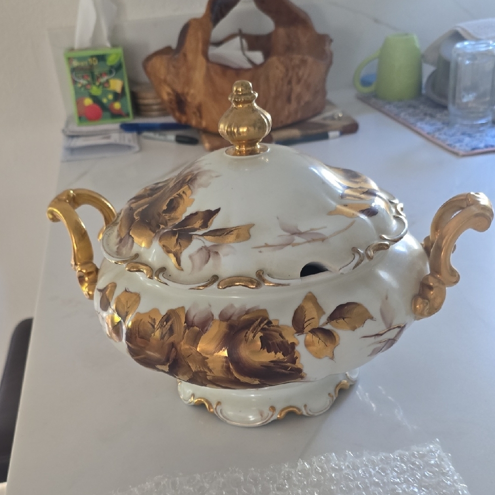 Elegant White and Gold Hutschenreuther Made In Germany Floral Soup Tureen